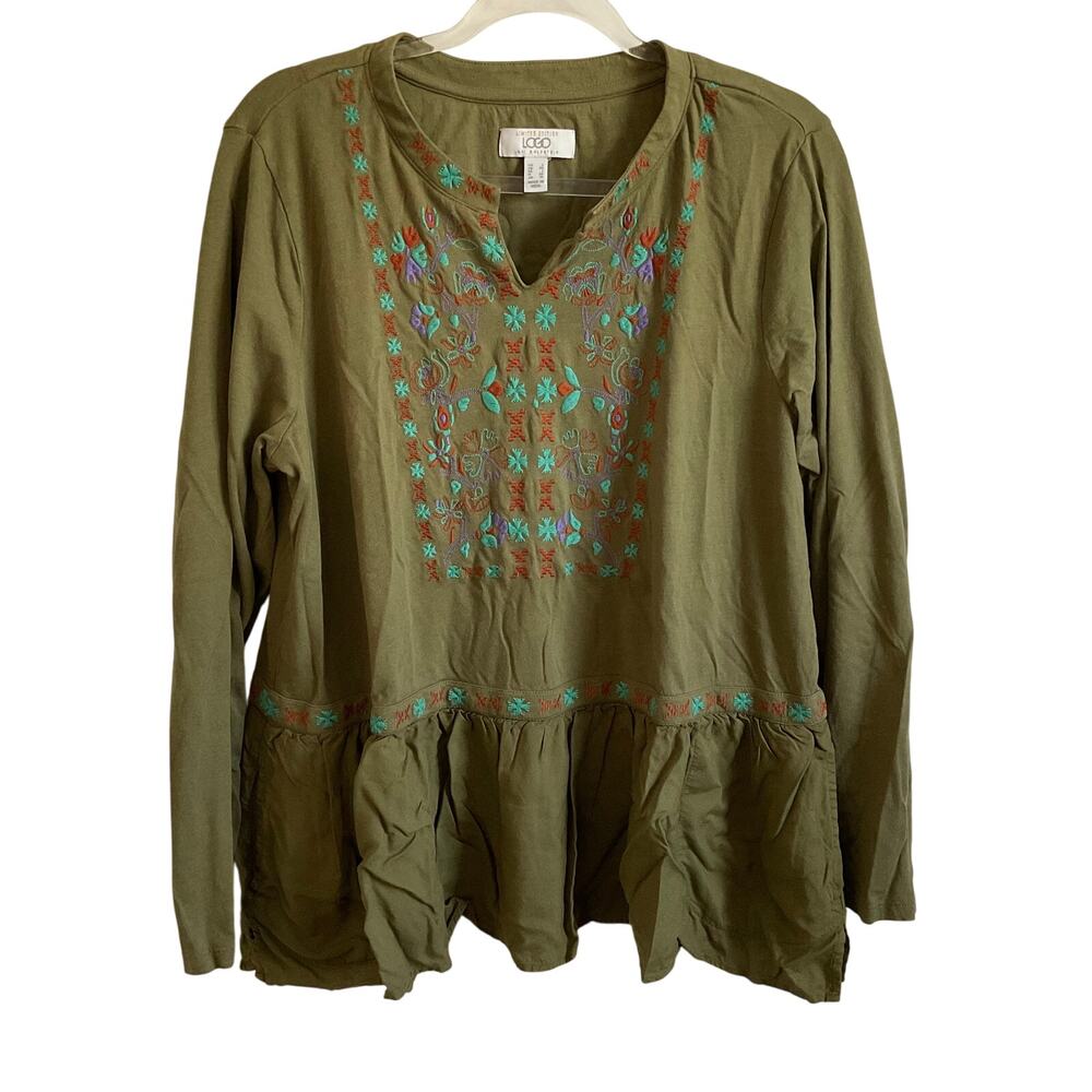 Limited Edition LOGO Lori Goldstein Green Embroidered Tunic - Size Large